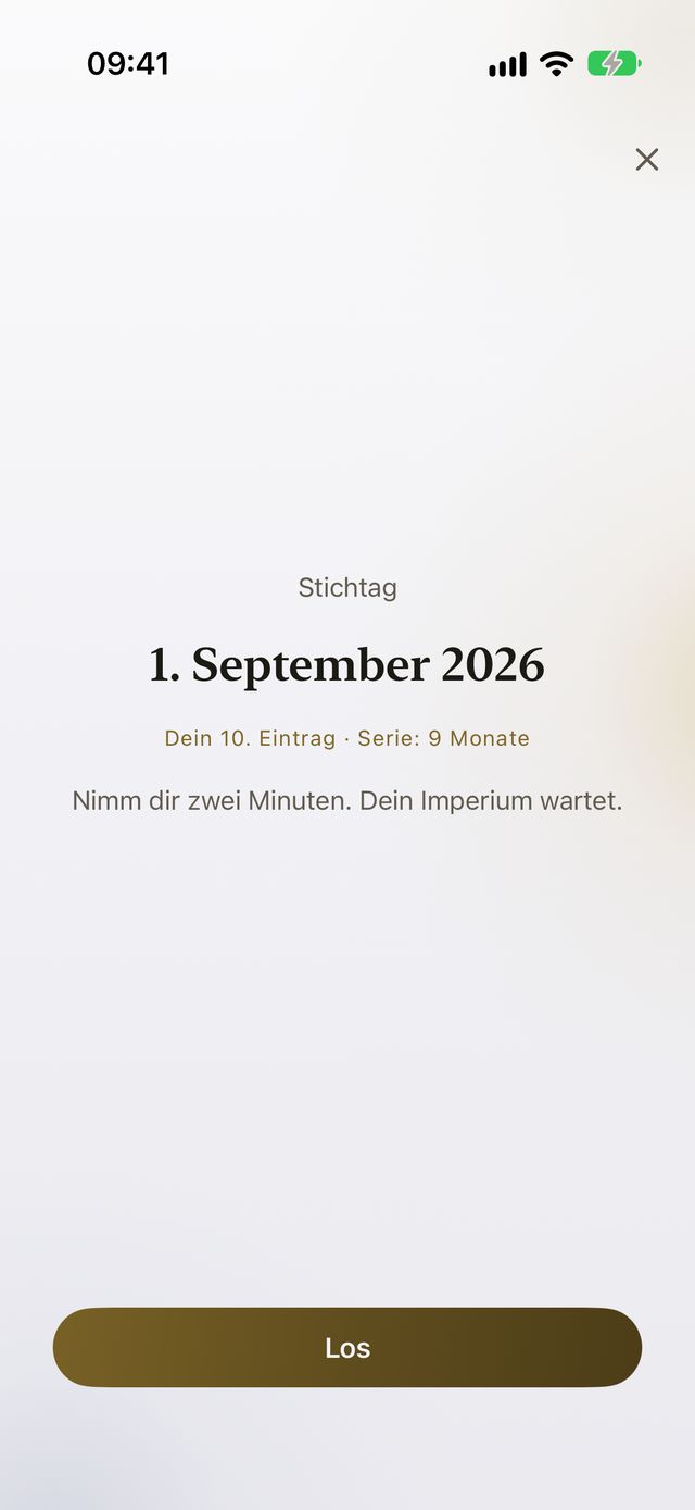 Auftakt des Check-ins mit Stichtag und Serie.